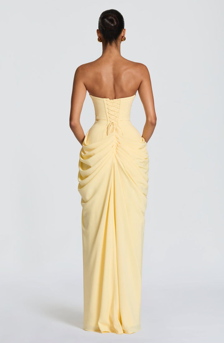 HANNAH | Elegante maxi-jurk met draperie en hoge split