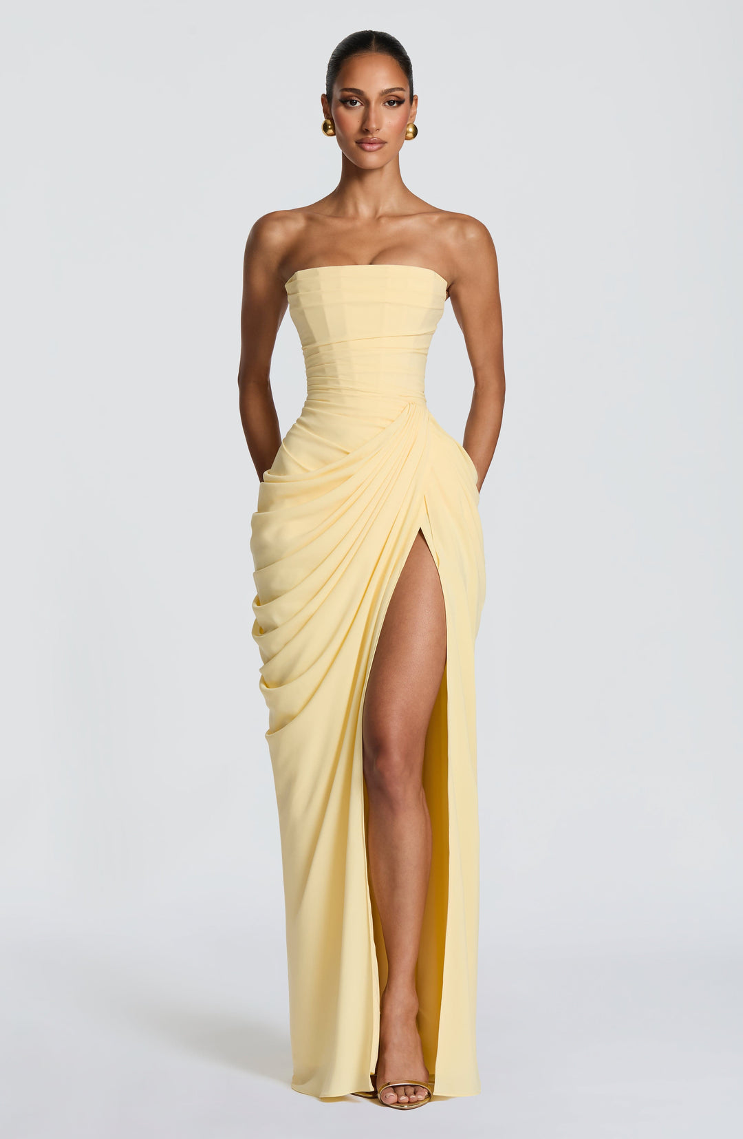 HANNAH | Elegante maxi-jurk met draperie en hoge split