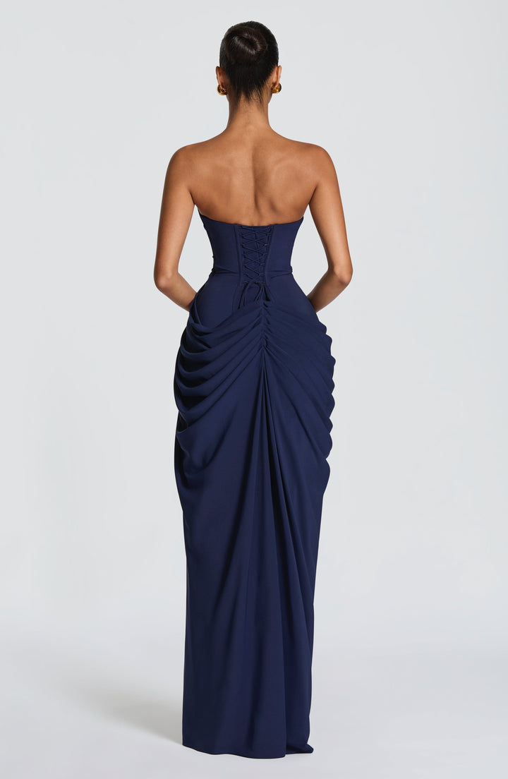 HANNAH | Elegante maxi-jurk met draperie en hoge split