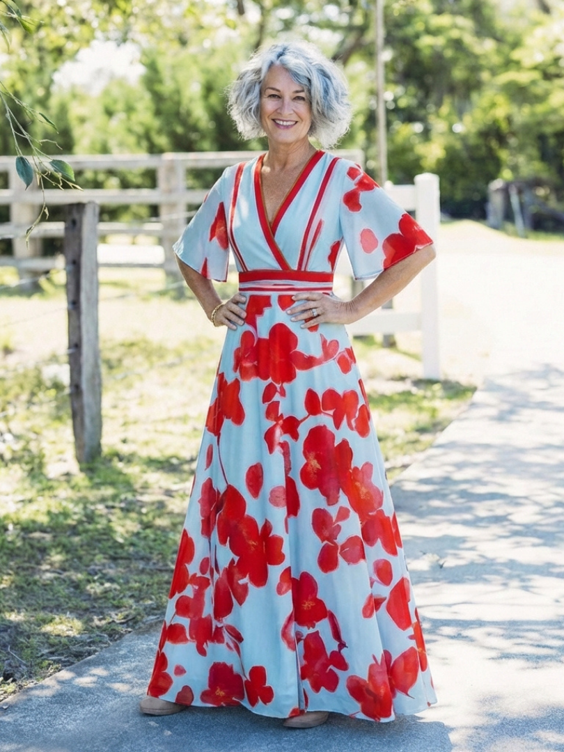 Corinne | V-Hals Korte Mouw Bloemenjurk