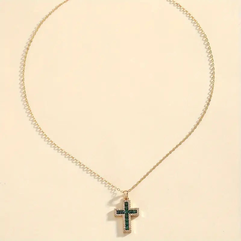 Solene Smaragd Kruis Hanger Gouden Ketting