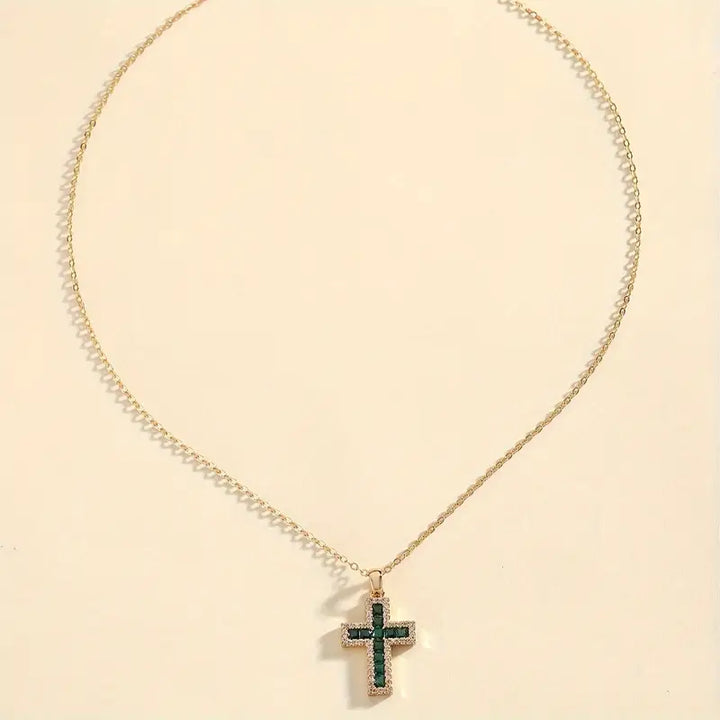 Solene Smaragd Kruis Hanger Gouden Ketting