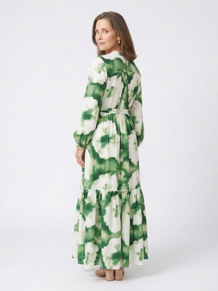 Sabine | Maxikleed met lange mouwen en taille-knoop
