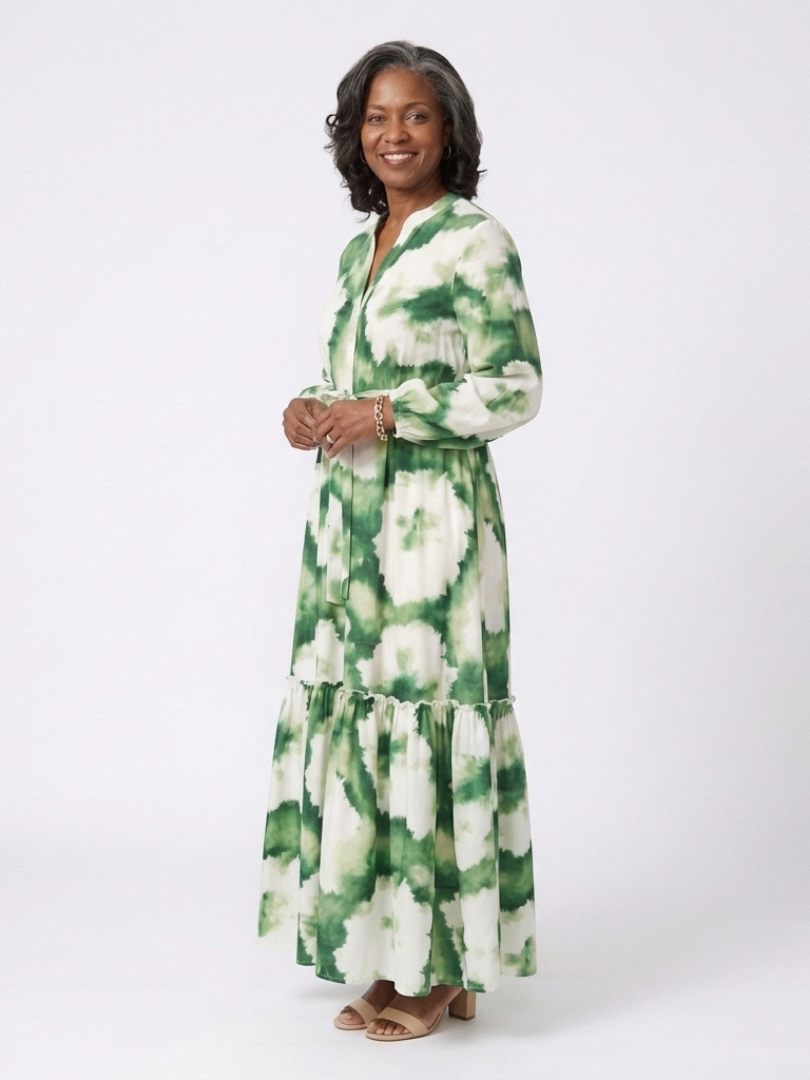 Sabine | Maxikleed met lange mouwen en taille-knoop