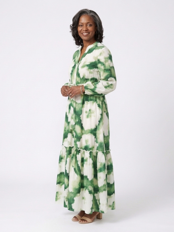 Sabine | Maxikleed met lange mouwen en taille-knoop