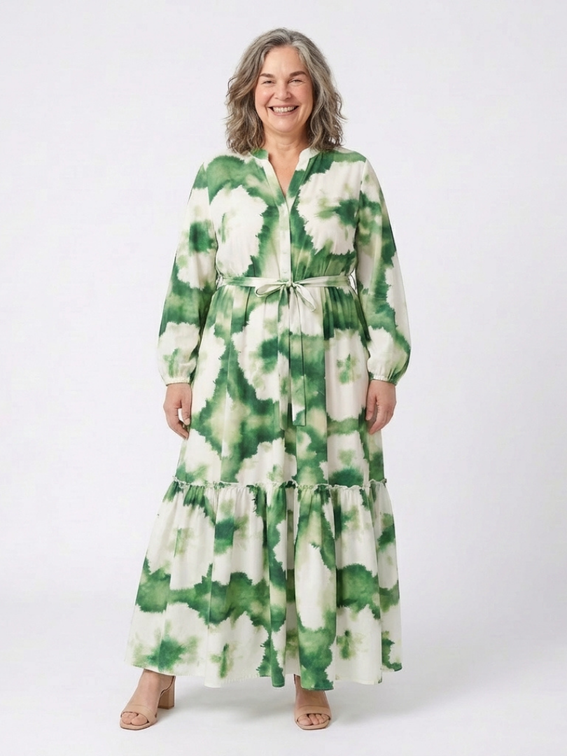 Sabine | Maxikleed met lange mouwen en taille-knoop
