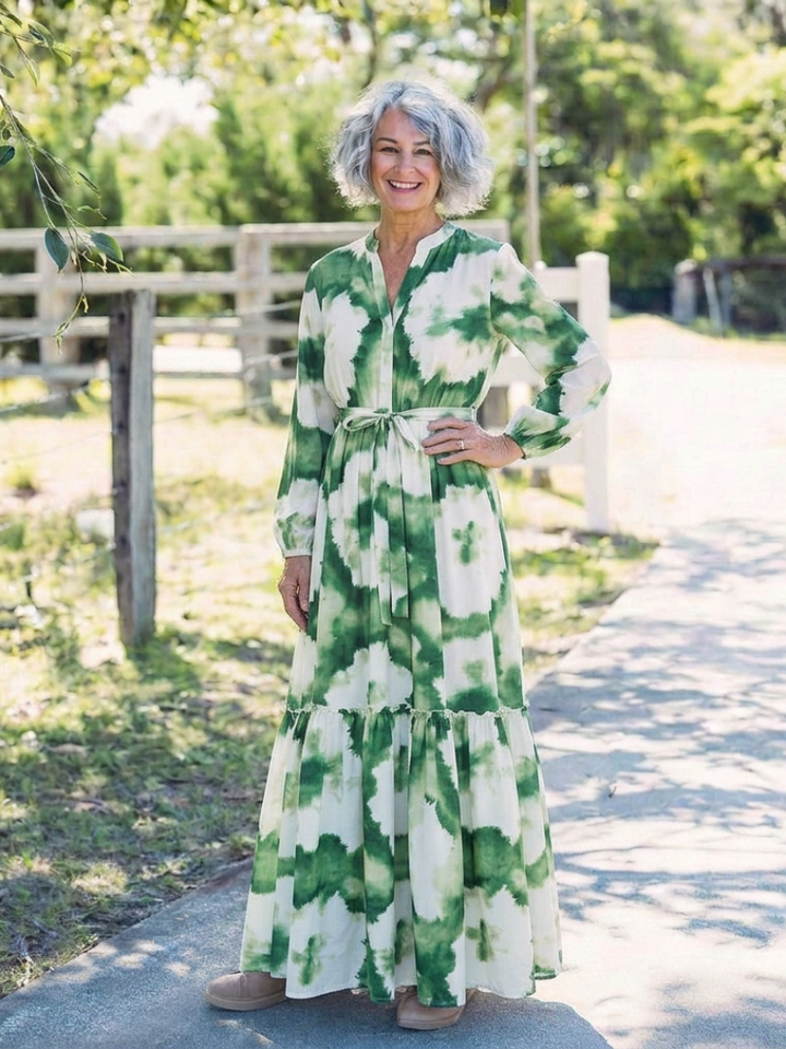 Sabine | Maxikleed met lange mouwen en taille-knoop