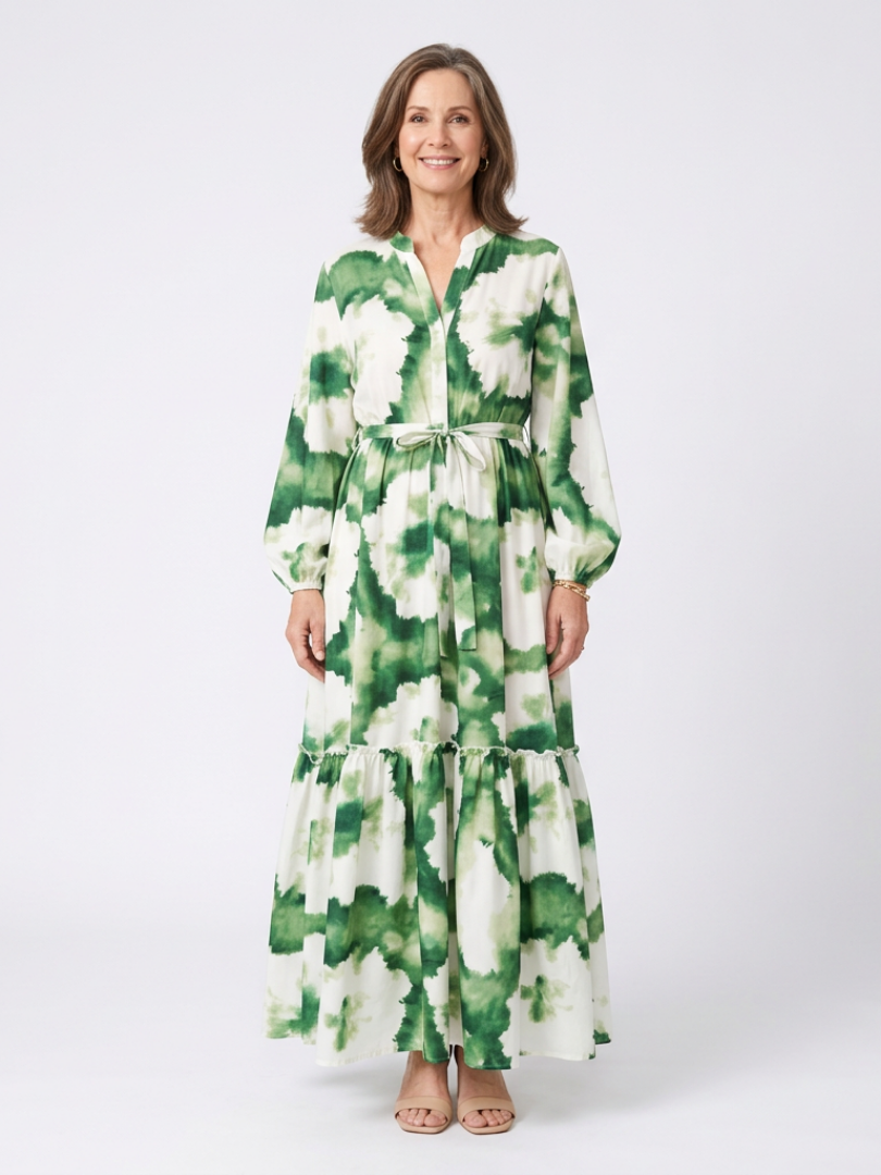 Sabine | Maxikleed met lange mouwen en taille-knoop
