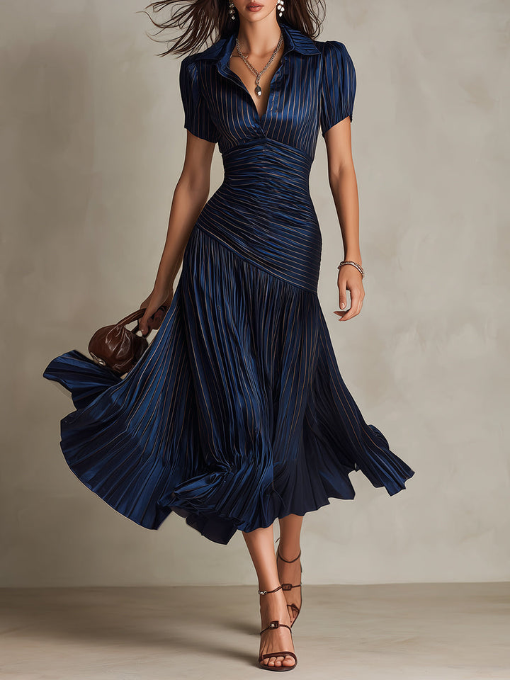 Adriana - Midi-jurk van retro gestreepte satijn