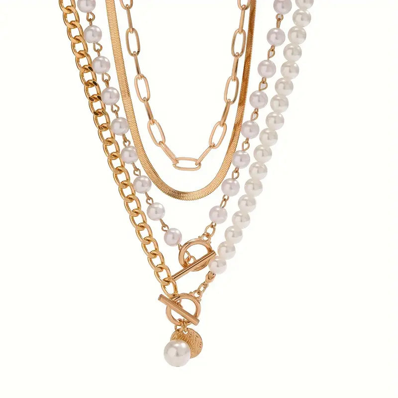 Vintage collier van parels en gouden kettingen