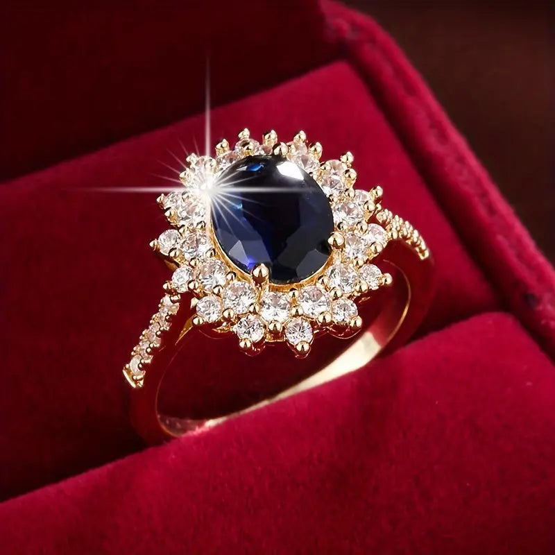 Halo Ring met Gouden Saffier