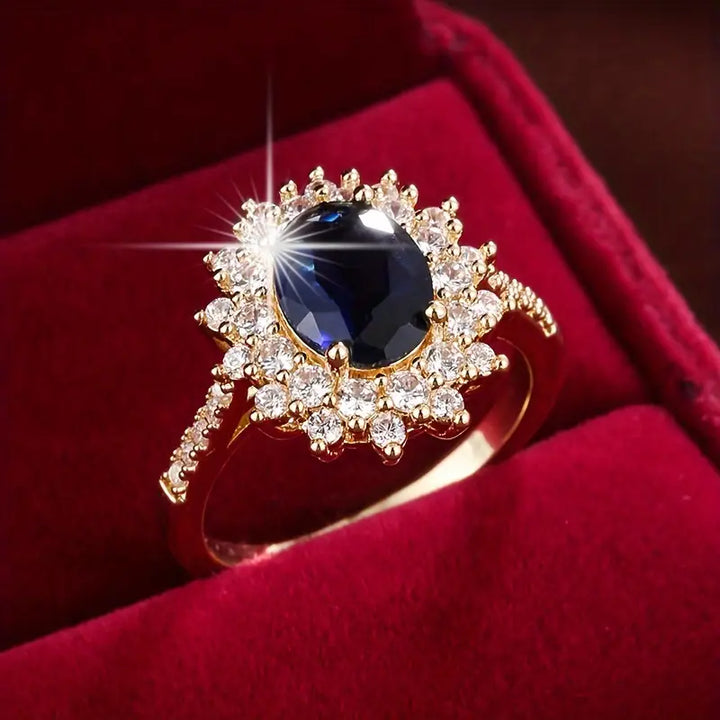 Halo Ring met Gouden Saffier