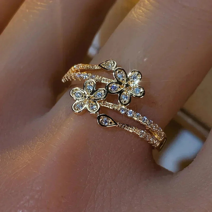 Elegante Heldere Bloem Gouden Ring