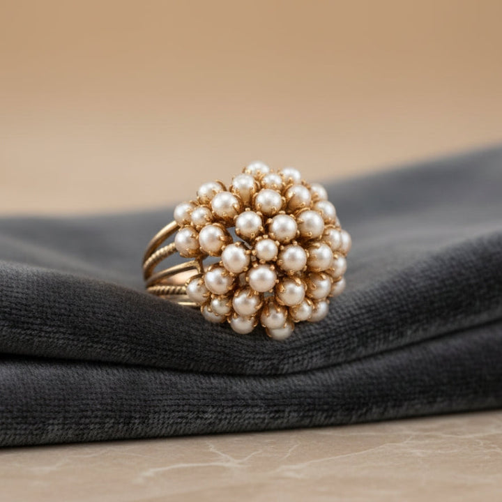 Elegante Ingelegde Parelen Gouden Ring