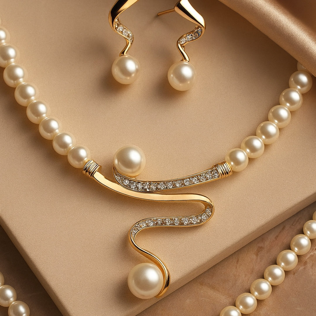 Elegante Natuurlijke Parel Halsketting Set