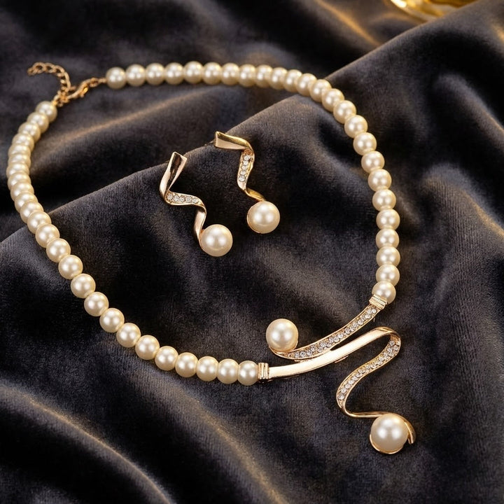 Elegante Natuurlijke Parel Halsketting Set