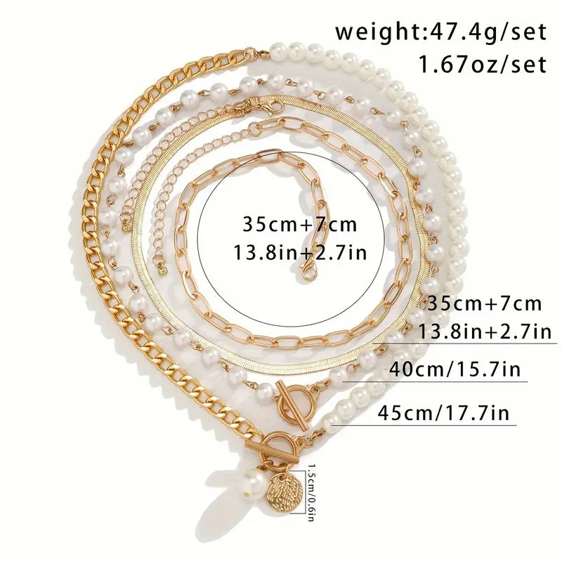 Vintage collier van parels en gouden kettingen