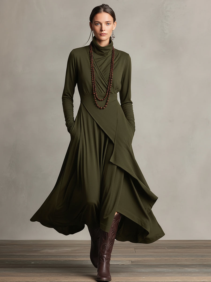 Dames Paarse Boheemse Katoenen Stretch Col Asymmetrische Geplooide Maxi Jurk MDA2055J9I
