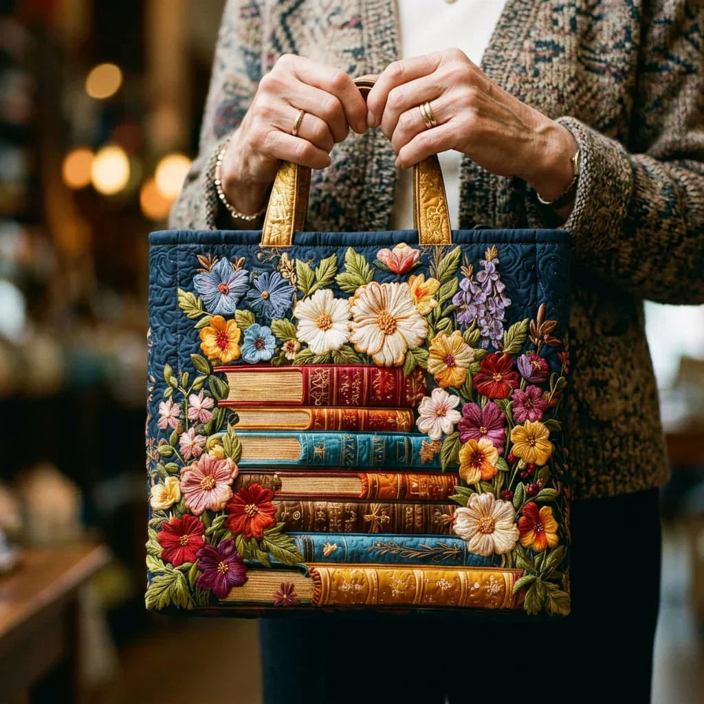 Handgemaakte tas – Bloemenprint en Boeken