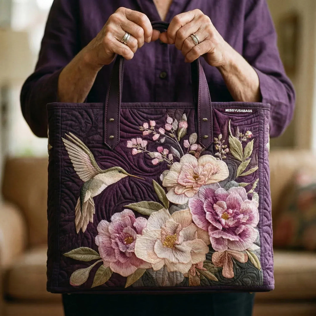 Handgemaakte gewatteerde tas - Kolibrie en Orchideeën