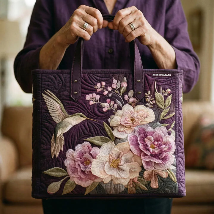 Handgemaakte gewatteerde tas - Kolibrie en Orchideeën