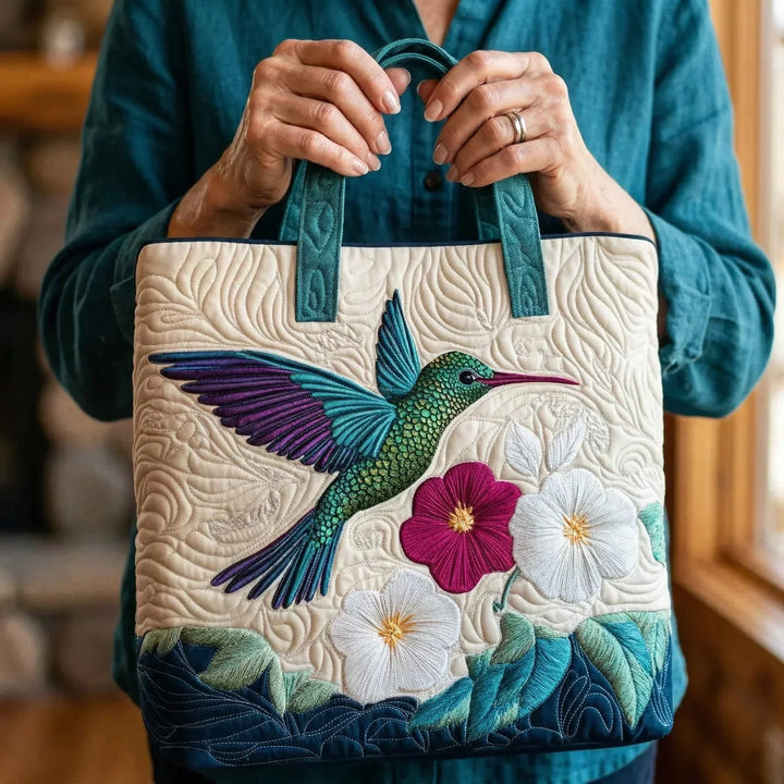 Gequilt tote bag - Kolibrie en Witte Bloem
