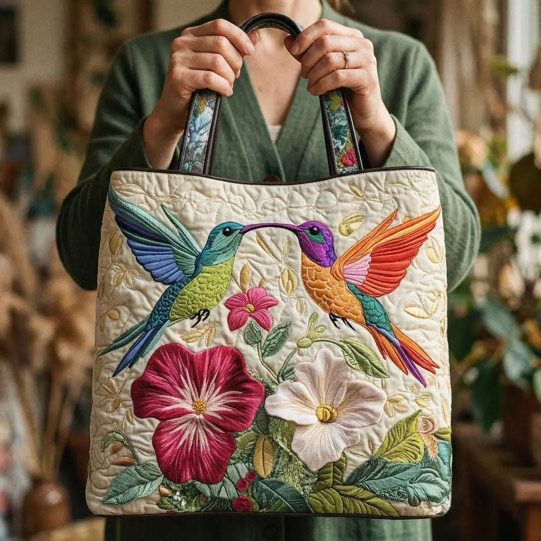 Gequilt Handtas - Kolibrie en Witte Bloemen