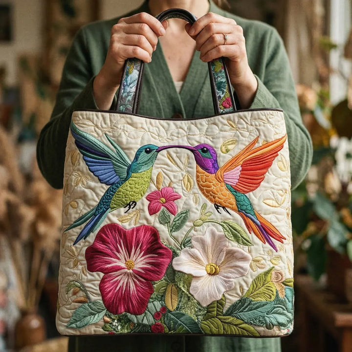 Gequilt Handtas - Kolibrie en Witte Bloemen