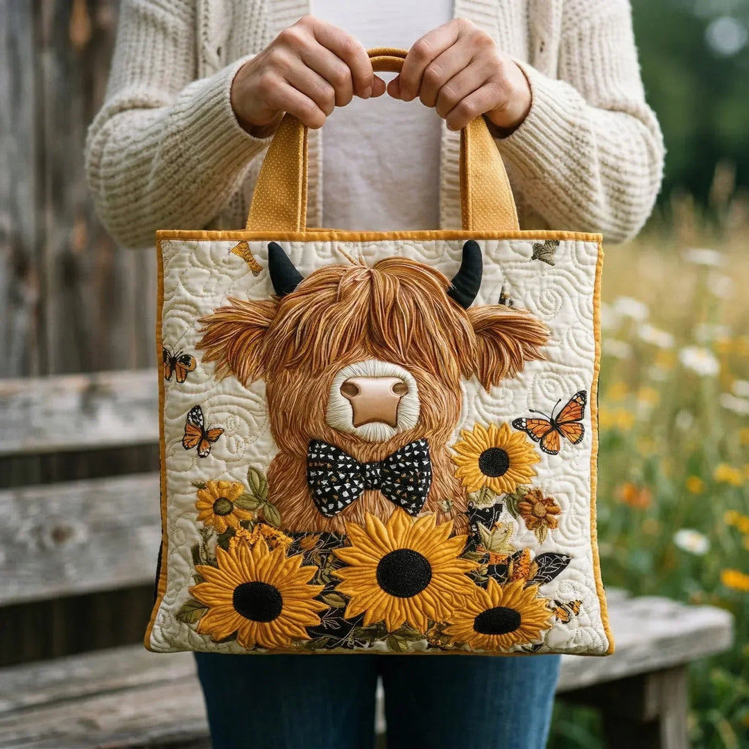 Gequilt tote bag - Hoogland Koe en Zonnebloemen