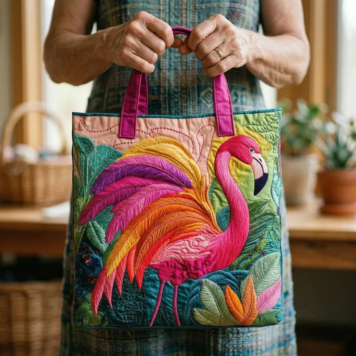 Gequiltte tas - Regenboog Flamingo