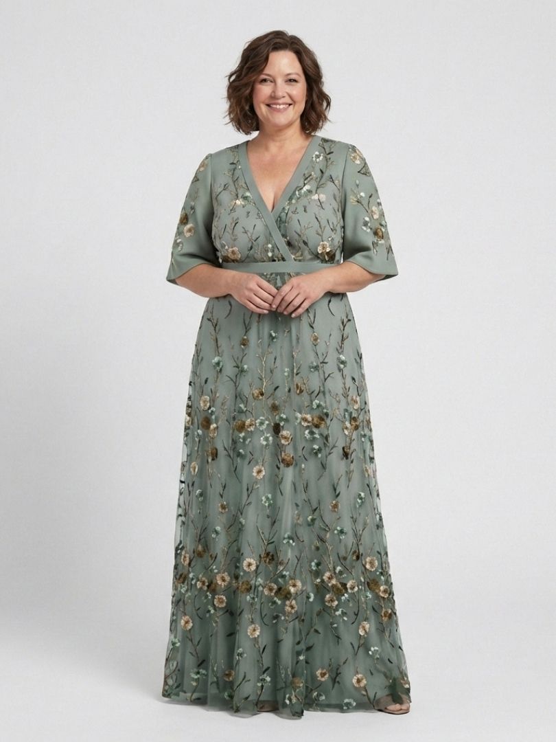 Evadne | Florale V-hals Maxi-jurk met korte mouwen