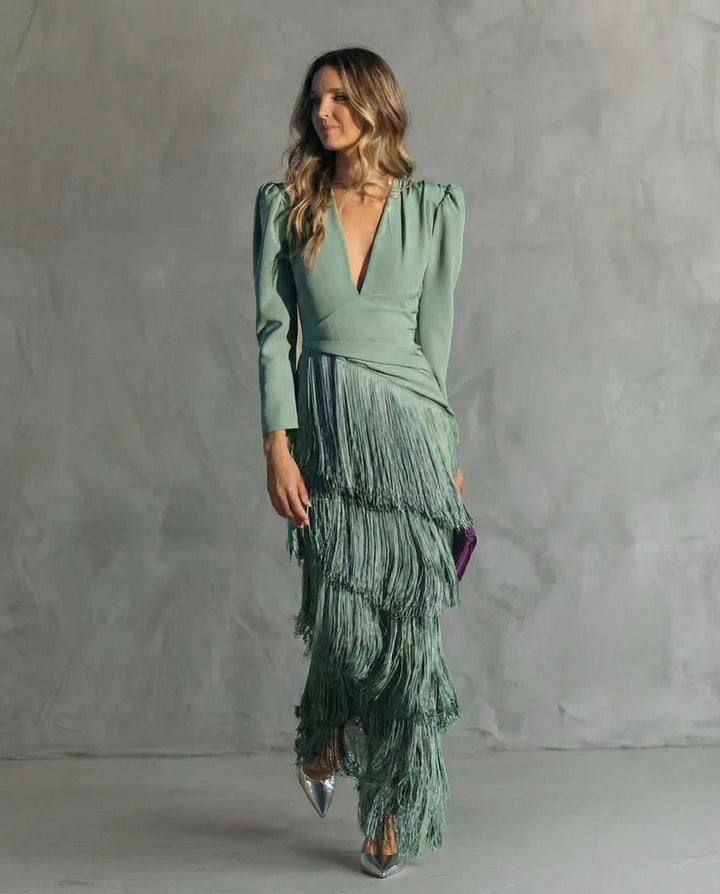 Alessia - Elegante midi-jurk met franjes
