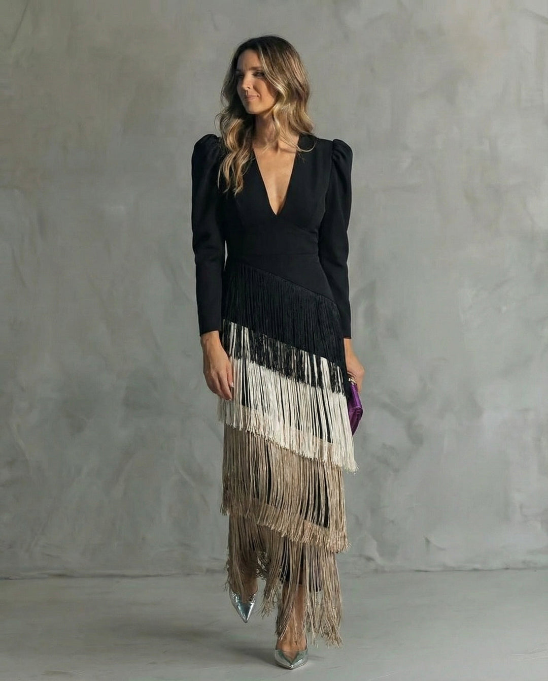 Alessia - Elegante midi-jurk met franjes
