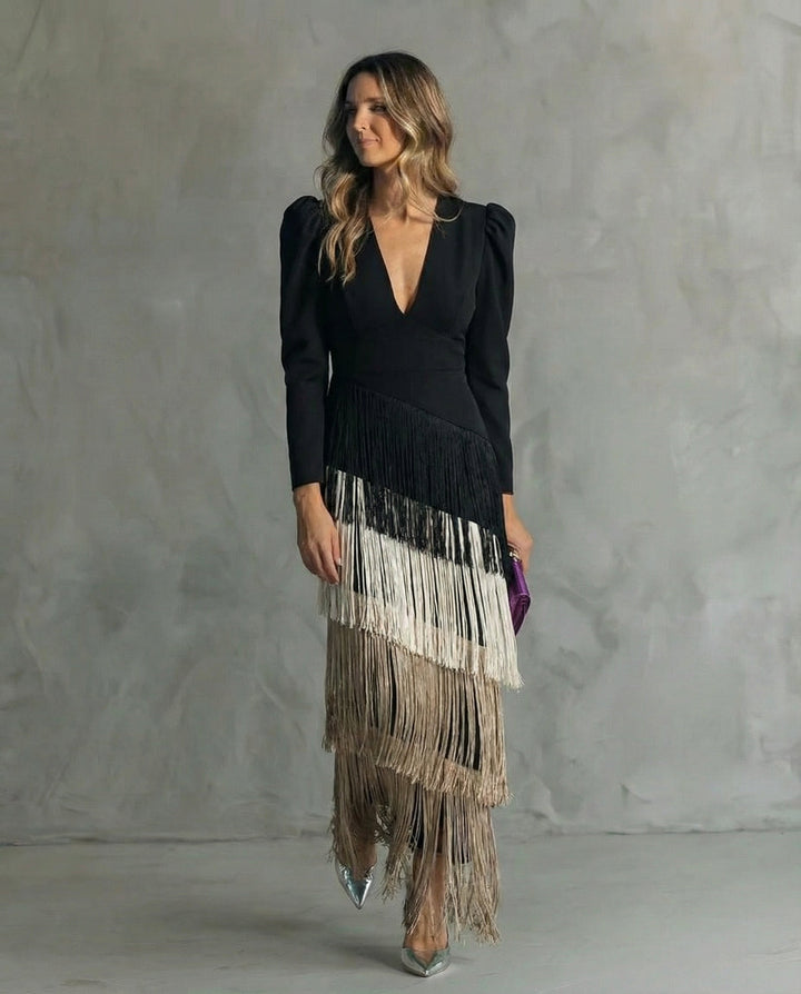 Clara™ | Elegante midi-jurk met franjes