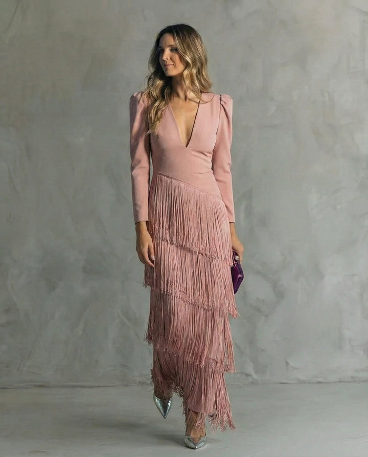 Clara™ | Elegante midi-jurk met franjes