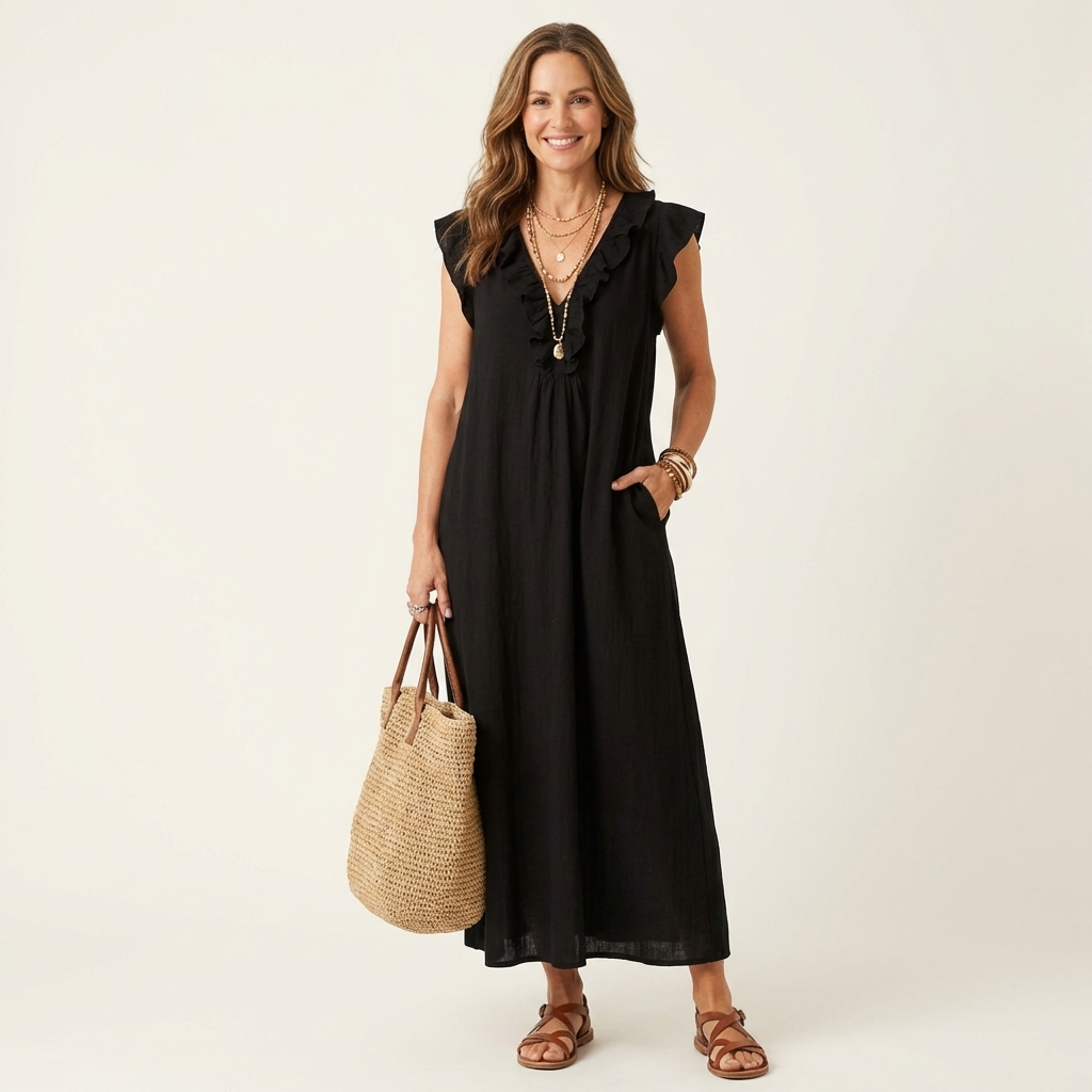 Josette | Ruffle V-Hals Maxi Jurk