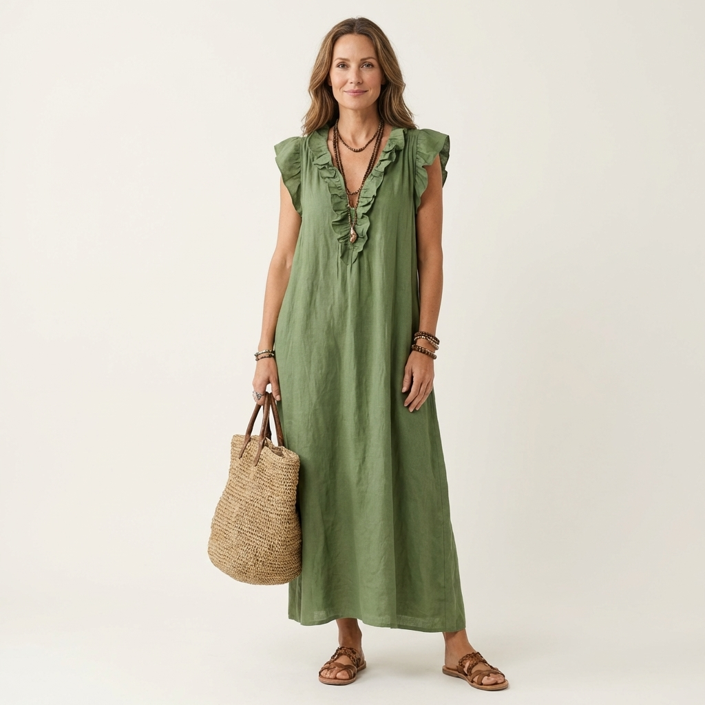 Josette | Ruffle V-Hals Maxi Jurk