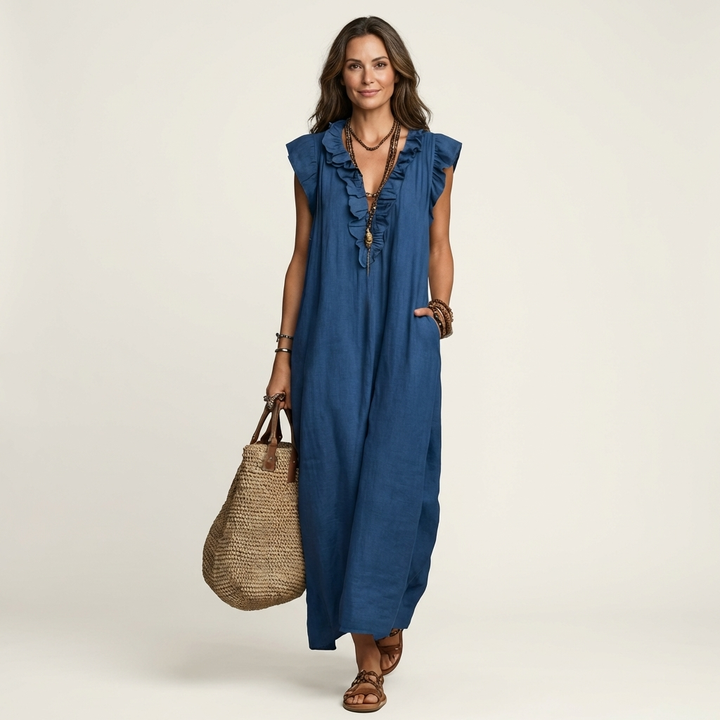 Josette | Ruffle V-Hals Maxi Jurk