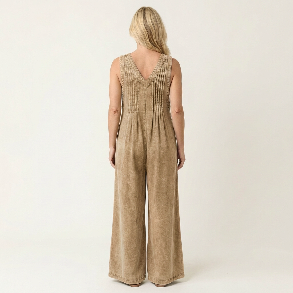 Griselda | Denim jumpsuit met wijde geplooide benen