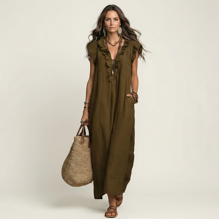 Josette | Ruffle V-Hals Maxi Jurk