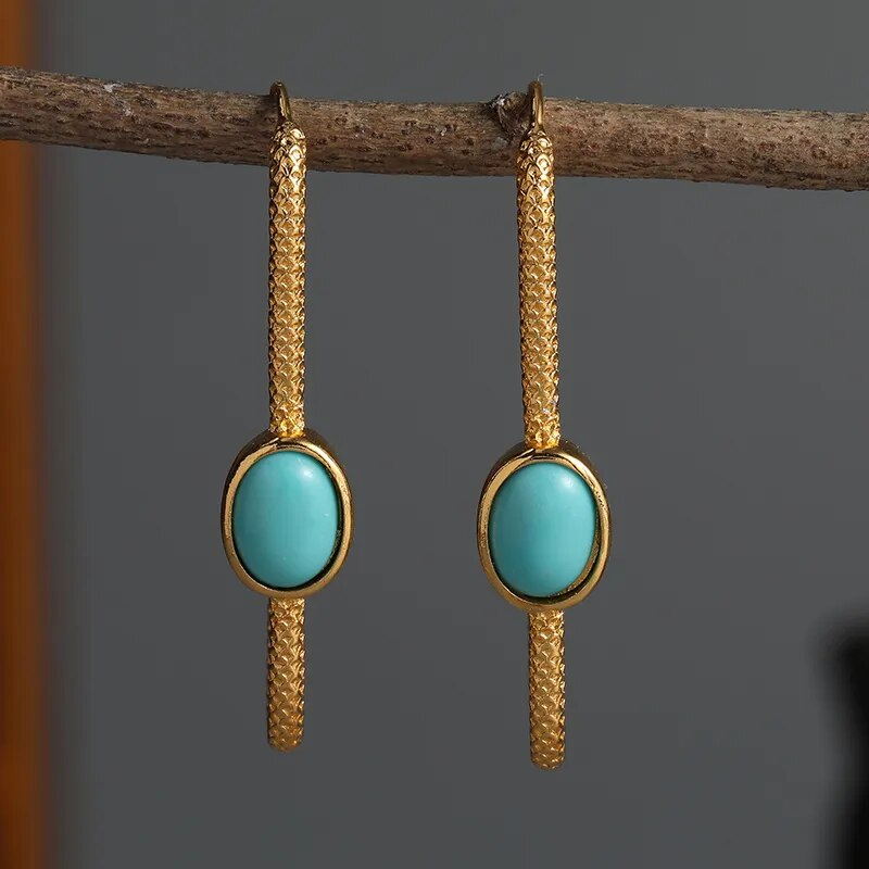 Elegante Gouden Turquoise Steen Oorbellen
