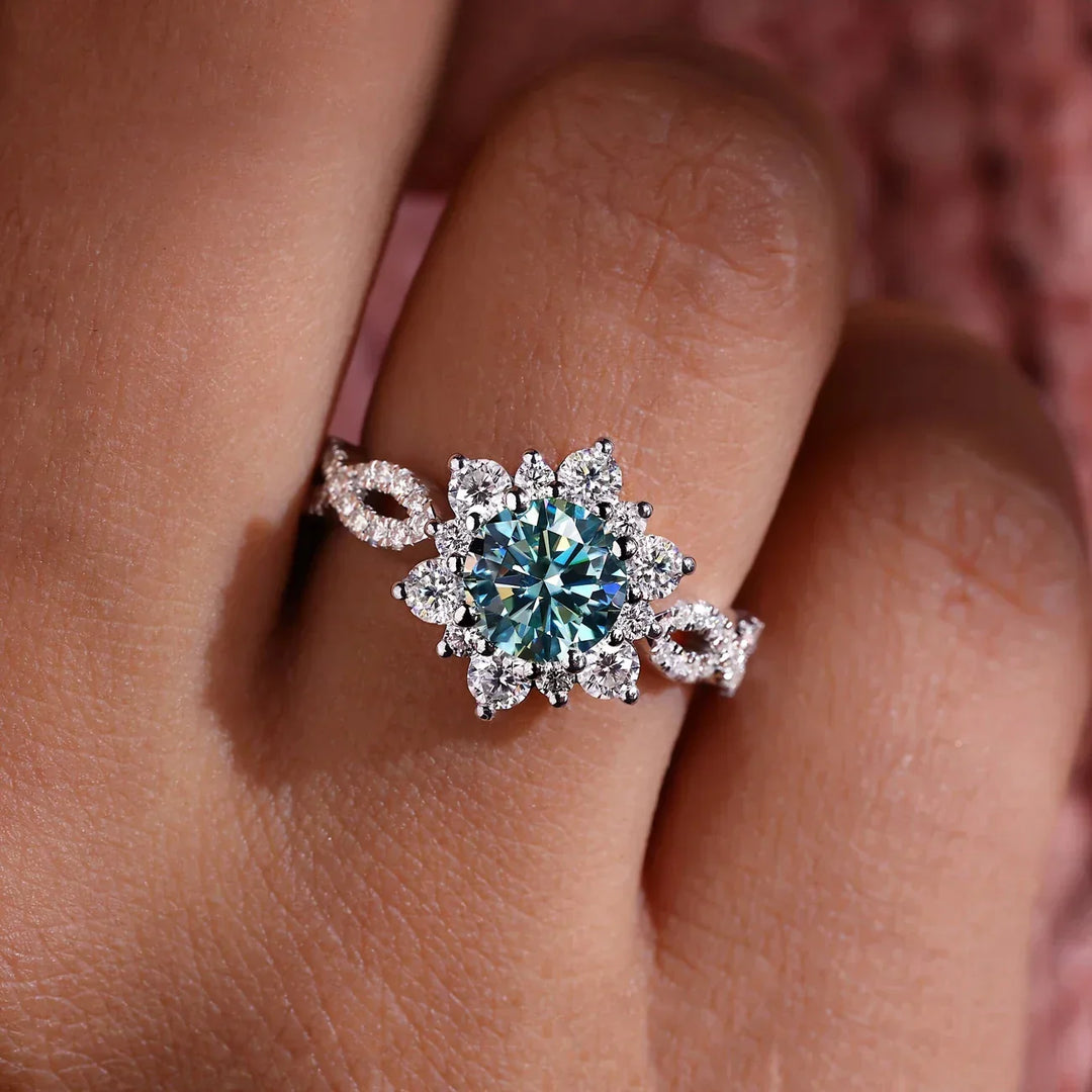 Elegante Wit Gouden Turquoise Bloemring