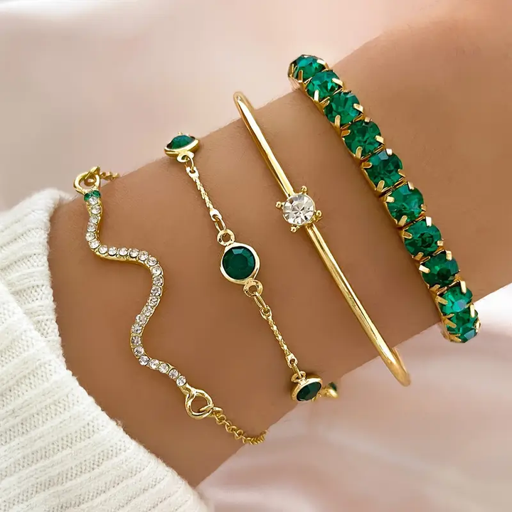 Luna | Set van elegante vintage groene armbanden met kristallen