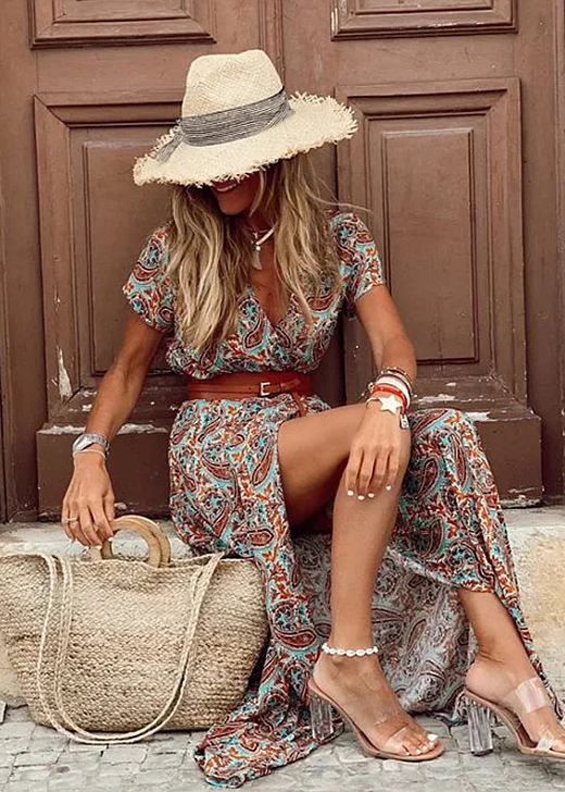 Justine™ – Lange boho jurk met riem