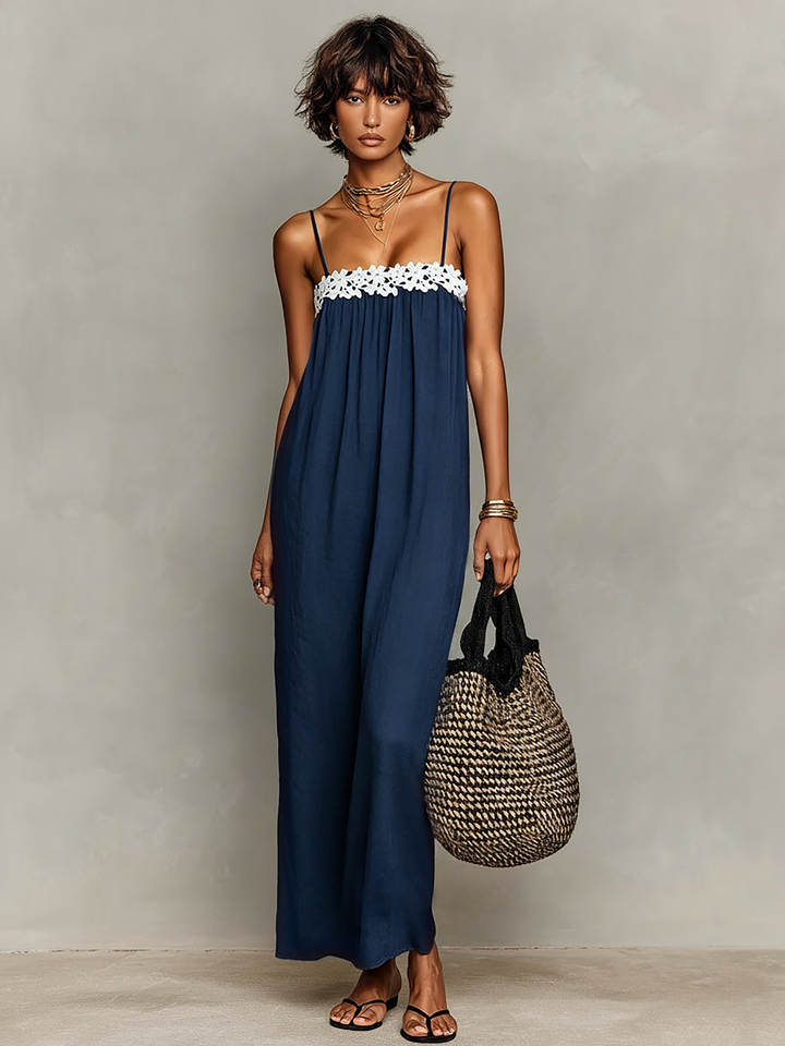 Vrouwen Minimalistische Linnenmix Strapless Maxi Jurk met Spaghettibandjes MDZ1926C9Y