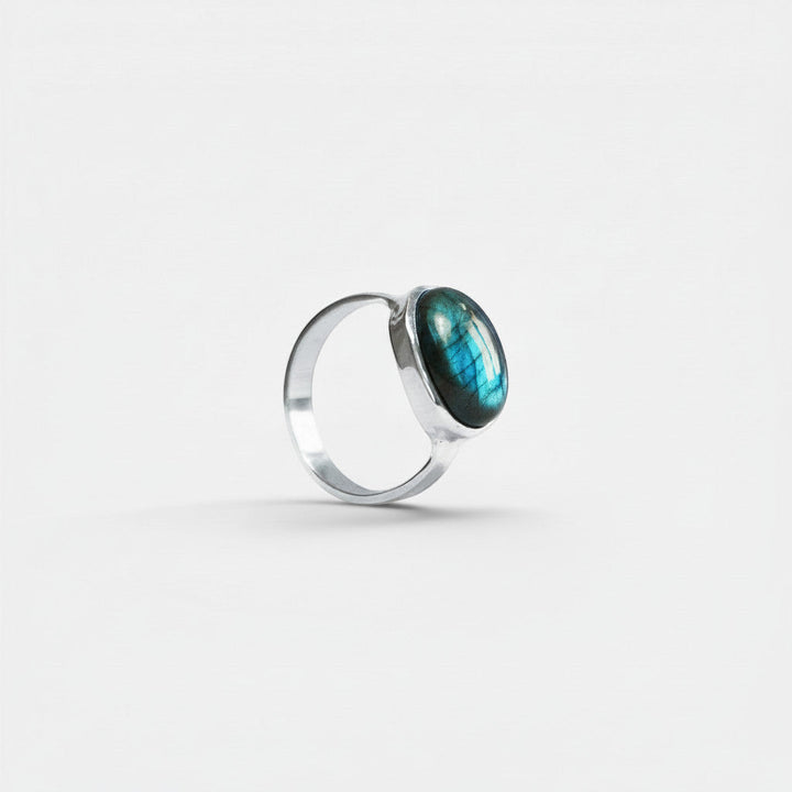 Grote ovale Labradoriet Ring 925 Sterling Zilver