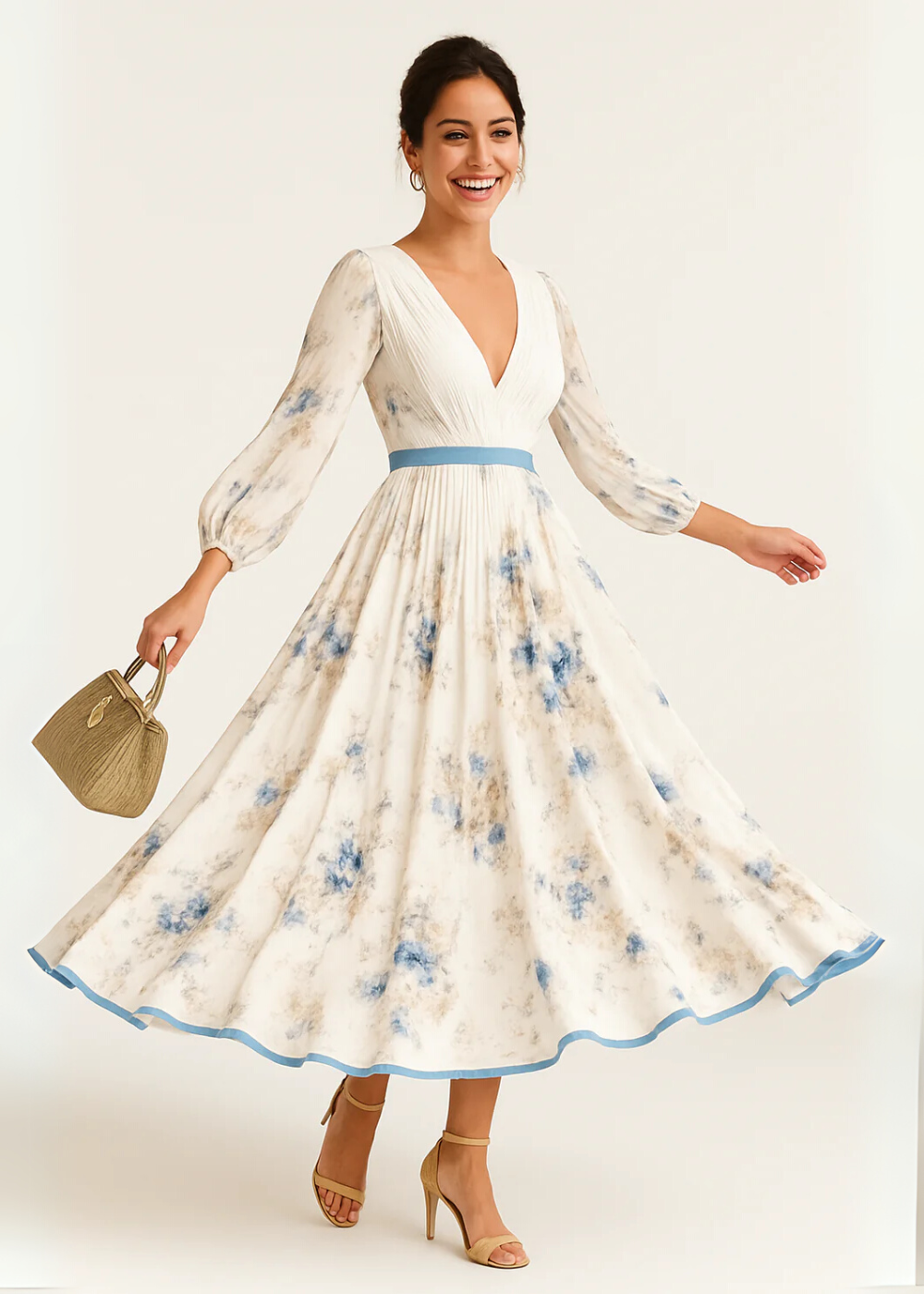 Paz™ | Tijdloze Maxi Plissé Jurk met Bloemenprint