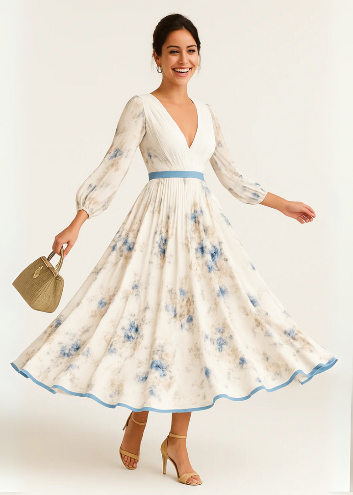 Paz™ | Tijdloze Maxi Plissé Jurk met Bloemenprint