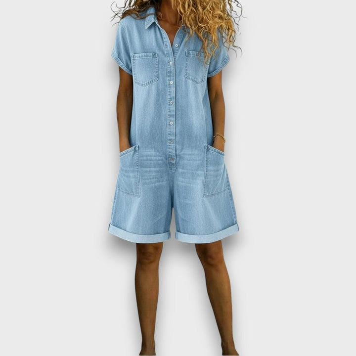 Sofía - Korte vintage salopette van katoen met denimlook