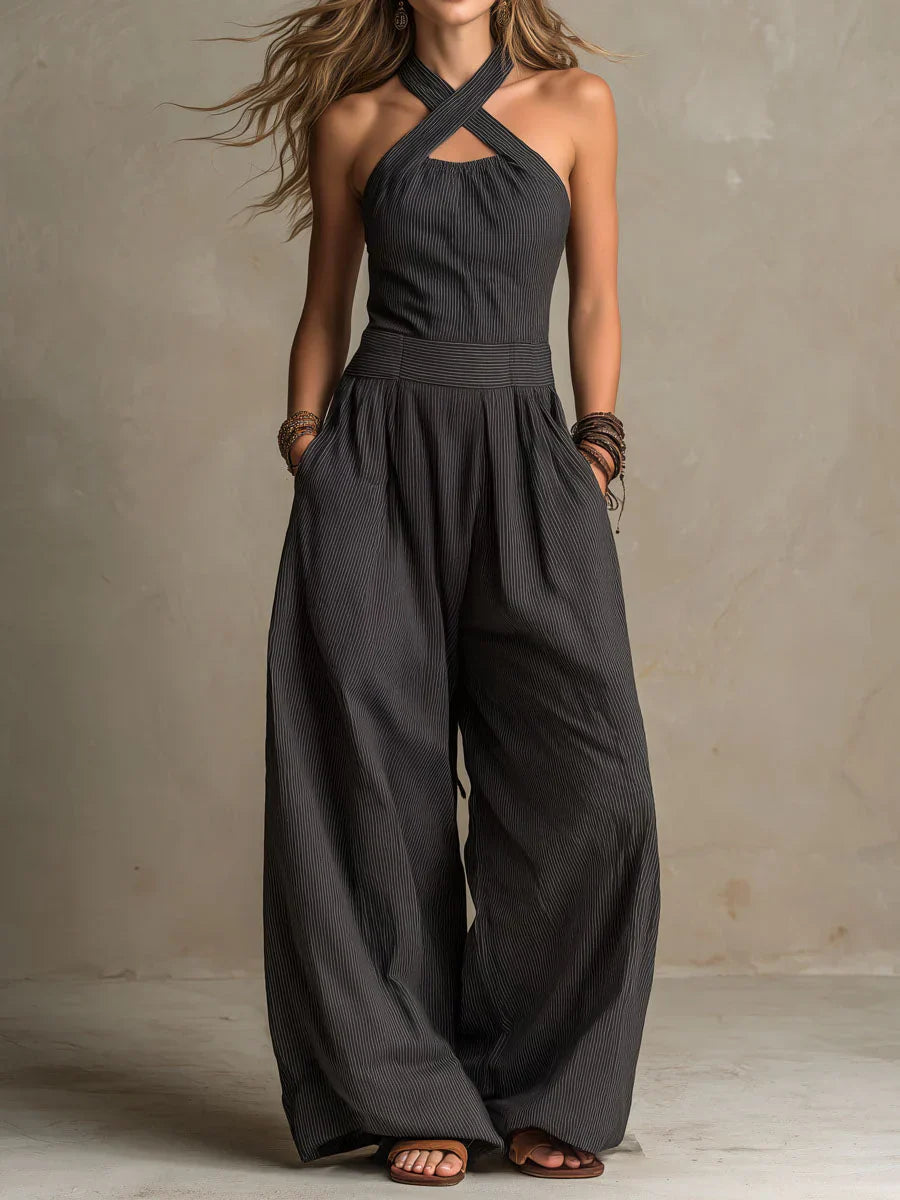 Bianca | Linnen en katoen jumpsuit met elegante V-hals